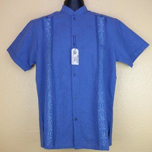 MaryCoco Textiles Steel Blue Linen Guayabera (S)